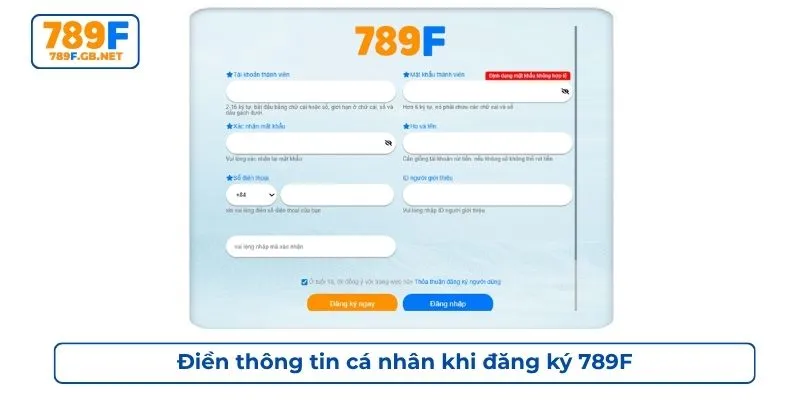 Điền thông tin cá nhân khi đăng ký 789F